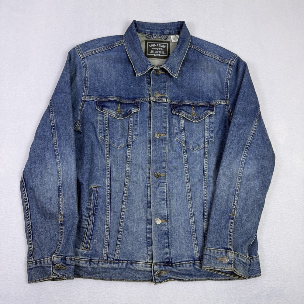 Levi Strauss Signature Gold Jean Trucker Jacket Men's L Blue Denim Medium Wash